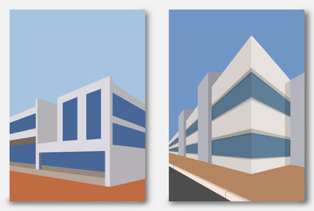 Simplified facade of modern buildings. Minimalistic abstract architecture. Template for posters, prints, interior design and creative ideasのイラスト素材