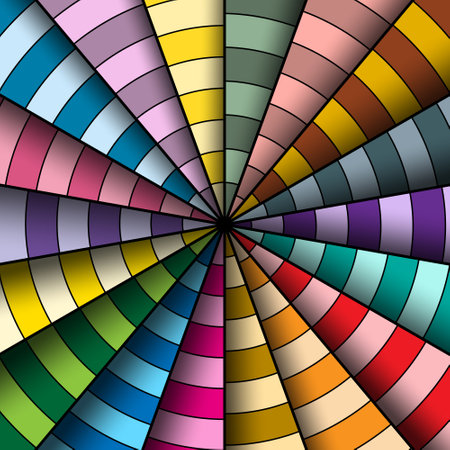 Bright colorful background. The effect of colored stripes radiating from the center. A template for postcards, greetings, invitations, advertisements, banners and branding. Design ideaのイラスト素材
