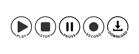 A set of icons with captions for the player. Contour icons for control. Function buttons in a flat styleのイラスト素材