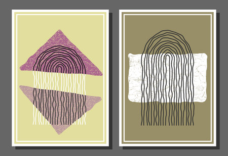 A set of drawings with abstract geometric shapes for wall decoration. Templates for interior design. A collection for posters, covers, prints and creative ideasのイラスト素材