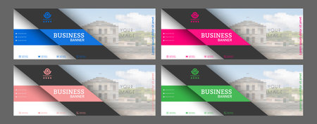 Business banner. A set of colored horizontal templates with space for a photo, illustration or corporate image. Layout of a modern catalog cover, brochure, project or creative ideaのイラスト素材