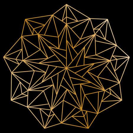 A luxurious ornament. Symmetrical pattern in Tantric yoga of Buddhism and Hinduism. Golden mandala pattern. A design element for a creative ideaのイラスト素材