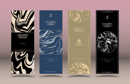 A set of abstract design templates for packaging, covers, booklets, and brochures. Marble style layout for individual interior decoration and printing. Creative idea of creative design.のイラスト素材