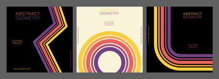 Vintage geometric background with colored parallel lines in the style of the 70s. Design for printing posters, posters, banners and covers in retro styleのイラスト素材