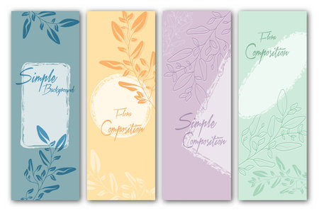 A set of backgrounds with abstract plants. A minimalist layout for covers, paintings, interior prints, posters and creative designのイラスト素材