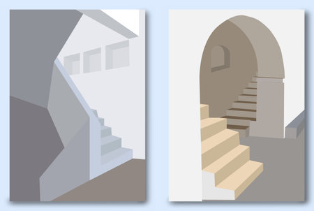 Simplified interior design of the interior. Minimalistic abstract architecture. Template for posters, prints, interior design and creative ideasのイラスト素材