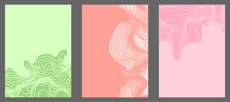 Linear abstraction. Background of smooth wavy lines. Curved lines create the effect of chaos or terrainのイラスト素材