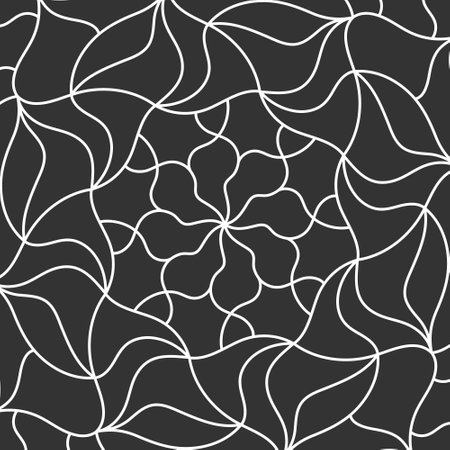 Monochrome pattern. Linear symmetrical ornament. Background template for decorating textiles, wallpapers, covers, interior and creative designのイラスト素材