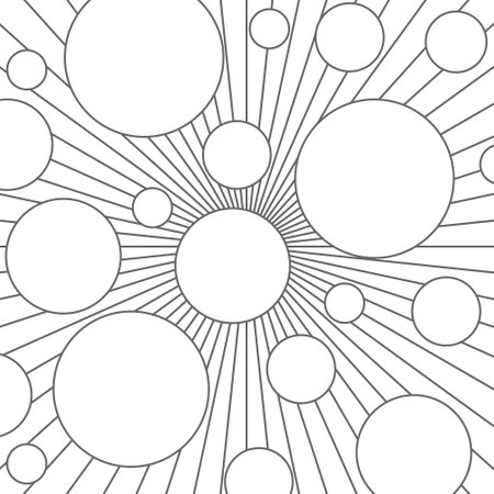 Geometric background. Circles of different sizes are connected by lines from the center. Flat style for cover, poster and creative designのイラスト素材