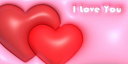 I love you. Pink background with two hearts and an inscription. An idea for a postcard, greeting card, banner or poster. A template for creative designの写真素材