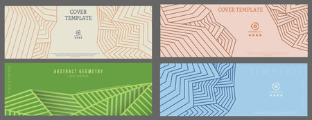 A set of linear creative design templates. The idea of designing a cover, booklet, poster or brochure. Creative idea for the interior, decoration and individual stylistic designのイラスト素材