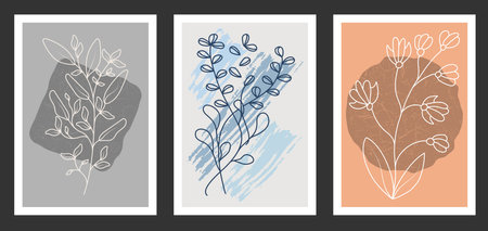 A set of hand-drawn paintings for interior design of premises. Minimalist designs for prints, paintings, posters and creative ideasのイラスト素材