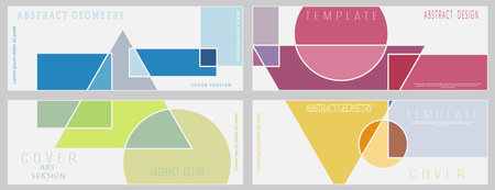 A set of product packaging templates, simple backgrounds, covers, banners, brochures, posters. Creative idea of abstract geometric composition for creative design and corporate styleのイラスト素材