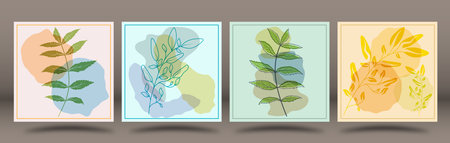 A collection of backgrounds with abstract plants in the minimalist style. Layout for covers, paintings, interior prints, posters and creative designのイラスト素材