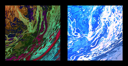 Liquid art. Modern colorful background. The illusion of a spilled colored liquid.Interior design, paintings, covers, posters and creative ideasのイラスト素材