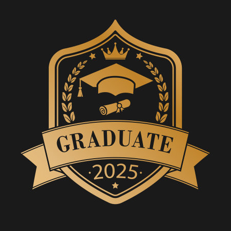 Graduate in 2025. A medallion template for a diploma, a certificate, an identity card, a website, an application. Creative design ideaのイラスト素材