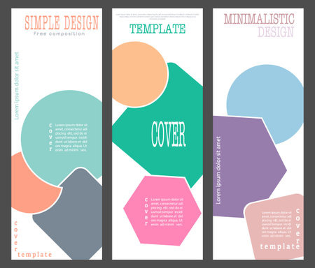 A set of layouts for the cover of a book, brochure, booklet or catalog with simple geometric elements. Poster, banner and creative interior templateのイラスト素材