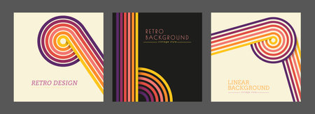 Vintage geometric background with colored parallel lines in the style of the 70s. Design for printing posters, posters, banners and covers in retro styleのイラスト素材