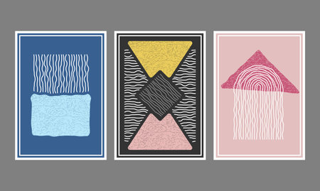 A set of posters or paintings in a minimalist style. The composition of distorted geometric shapes. Layout of interior design, prints and creative ideasのイラスト素材
