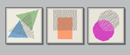 A set of posters or paintings in a minimalist style. The composition of distorted geometric shapes. Layout of interior design, prints and creative ideasのイラスト素材