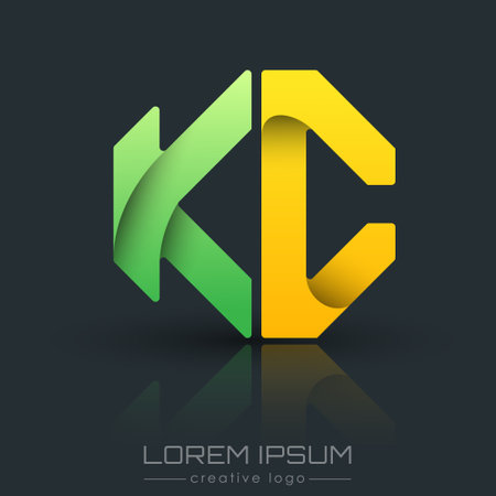 Creative design of the letters K and C. A template for visual identity. A recognizable element with geometric styling. The idea of thematic creativityのイラスト素材