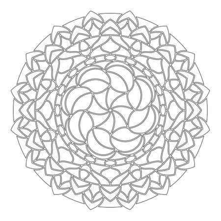 Symmetrical circular pattern with intricate geometric design. Detailed mandala ornament for coloring and scrapbooking. A design element for the development of a color compositionのイラスト素材