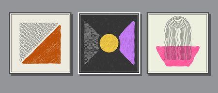 A set of posters or paintings in a minimalist style. The composition of distorted geometric shapes. Layout of interior design, prints and creative ideasのイラスト素材