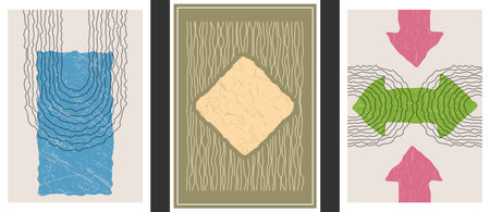 A set of abstract paintings for the interior. Sample paintings for wall decoration, interior design, prints and creative ideasのイラスト素材