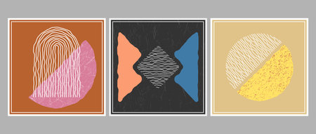 The composition of distorted geometric shapes. A collection of posters or paintings in a minimalist style. Layout of interior design, prints and creative ideasのイラスト素材
