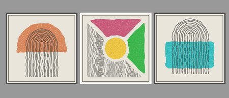 A set of posters or paintings in a minimalist style. The composition of distorted geometric shapes. Layout of interior design, prints and creative ideasのイラスト素材