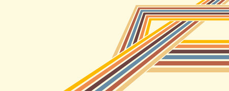 Colorful linear background in 70's style. Retro panel with rainbow stripes. Template for posters, banners, decorative elements and wall art. Design and creativity ideaのイラスト素材