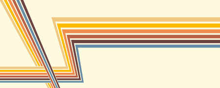 Colorful linear background in 70's style. Retro panel with rainbow stripes. Template for posters, banners, decorative elements and wall art. Design and creativity ideaのイラスト素材