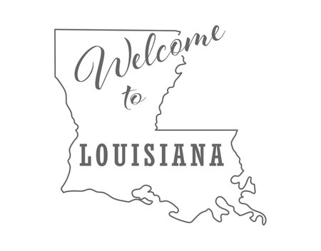 Welcome to Louisiana. Outline of the state with a welcome inscription. A template for covers, banners, posters, and posters.のイラスト素材