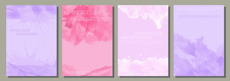 Watercolor background. A set of layouts for the design of postcards, invitations, covers, posters, flyers, posters and creative creative designのイラスト素材
