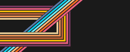 Colorful linear background in 70's style. Retro panel with rainbow stripes. Template for posters, banners, decorative elements and wall art. Design and creativity ideaのイラスト素材