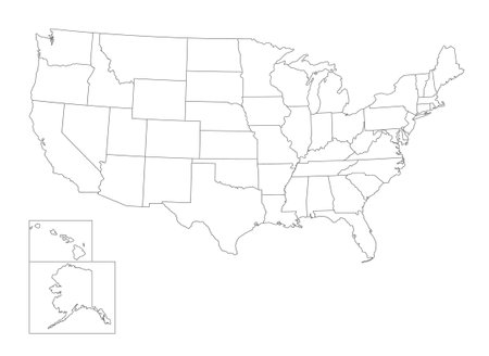 A map of the United States divided into states. The United States of America is divided into the administrative borders of the states.のイラスト素材