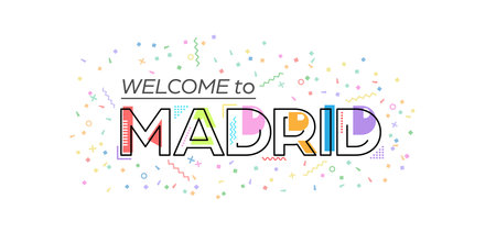 Welcome to Madrid. Vector lettering for greetings, postcards, posters, posters and banners. Flat designのイラスト素材