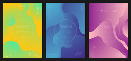Colorful background of wavy shapes. Liquid art of gradient shapes. A modern design template for a creative ideaのイラスト素材