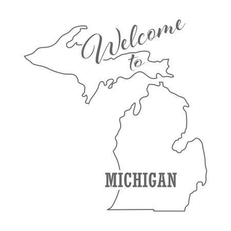 Welcome to Michigan. Outline of the state with a welcome inscription. A template for covers, banners, posters, and posters.のイラスト素材