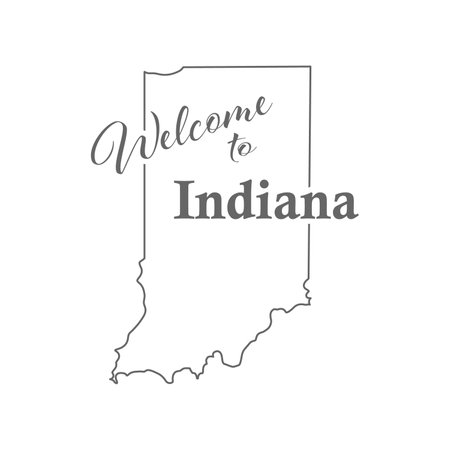Welcome to Indiana. Outline of the state with a welcome inscription. A template for covers, banners, posters, and posters.のイラスト素材