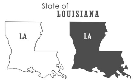 Louisiana. The outline and silhouette of the state with the abbreviated abbreviation of the name. The state border. A template for the design of printed productsのイラスト素材