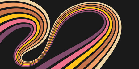 Colorful linear pattern of colored lines on a black background in retro style. Abstract background for creative designのイラスト素材