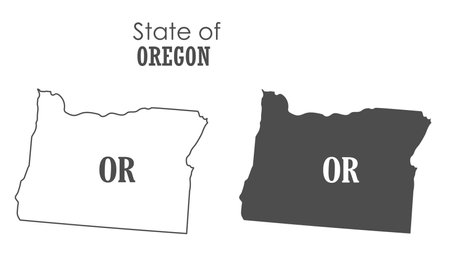 Oregon. The outline and silhouette of the state with the abbreviated abbreviation of the name. The state border. A template for the design of printed productsのイラスト素材
