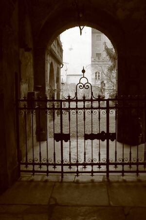 Acqui Terme, tourist walking in search of cityscape and courtyardsの写真素材