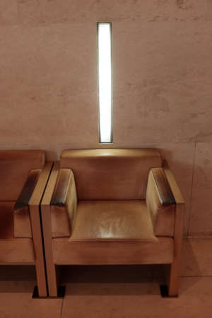 wiener modernism in design and architecture at the beginning of 1900, example in this leather armchair and marble wallのeditorial素材