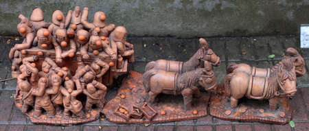 sculpture depicting a traditional wagon of the ivrea carnival, Sculpture property of Maurizio Grandinettiのeditorial素材