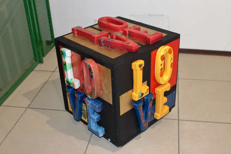 LOVE CUBE, terracotta monument for annual ceramic exposition in Castellamonteのeditorial素材