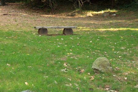 Autumn 2019: sitting area for relax and contemplation along a trekking pathの写真素材