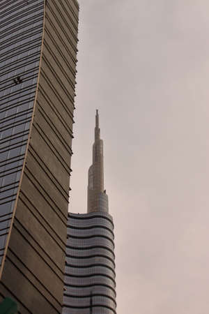 Unicredit tower headquarter in financial district of Porta Nuova, Milan, Italy.のeditorial素材
