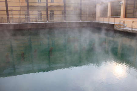Acqui Terme, Italy - jan 2020: natural bath, ancient romanic spaのeditorial素材
